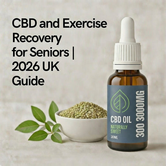 Active UK senior using high strength CBD oil for exercise recovery